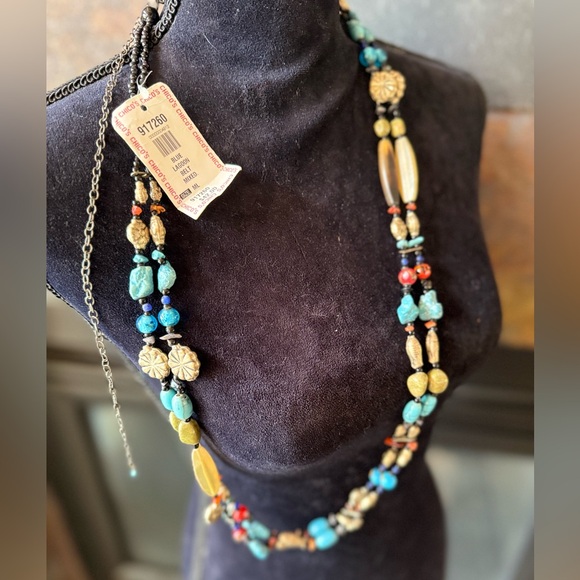 Chico’s belt, vintage, NWT, Blue Lagoon Belt mixed metals and stones. 2 strands - Picture 2 of 13
